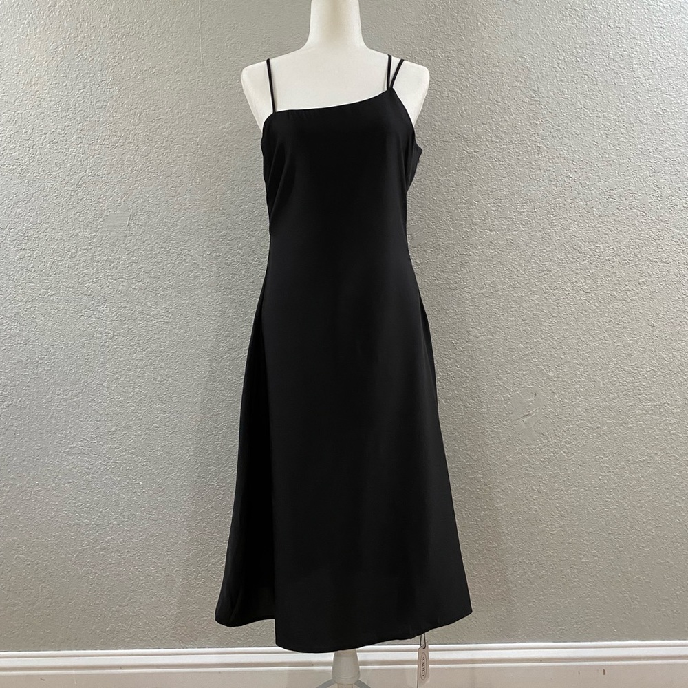 Asymmetric Black Strappy Dress